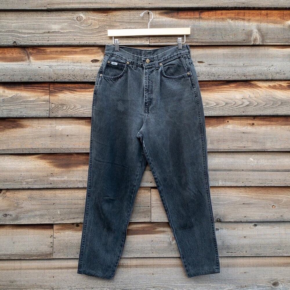 Chic Vintage High-Rise Cotton Black Faded Denim Jeans 12 - 29”